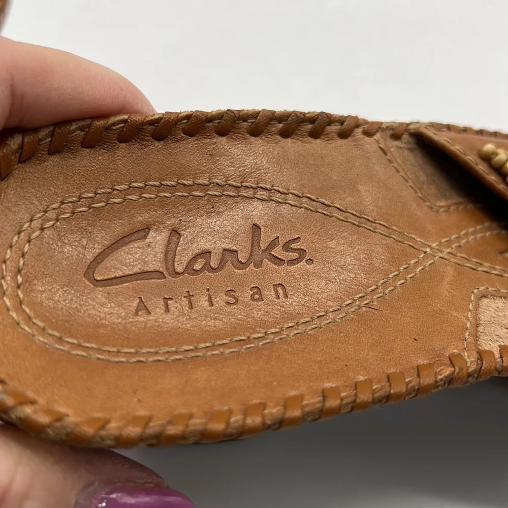 Clarks Artisan Brown Leather Beaded Sandals size 8.5